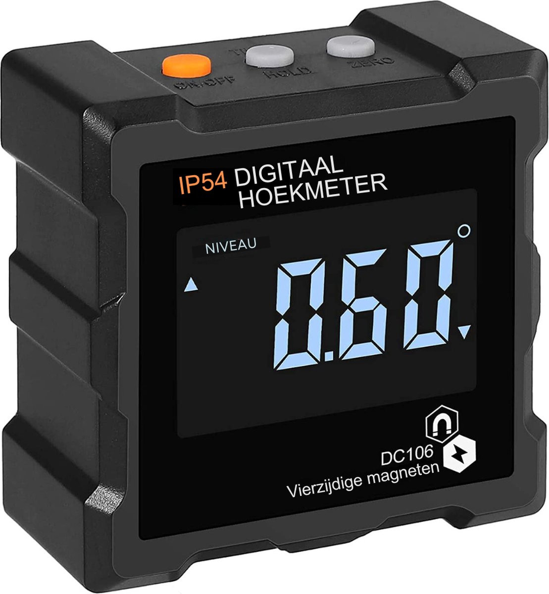 All-in-one digitale LED-niveaumeter met magnetische achtergrondverlichting en IP54 waterdichtheid - Inclinometer en hoekzoeker - Zwart