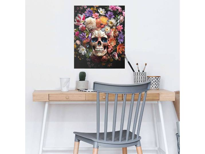 Poster Floral Skull Papier Multicolore 40 x 50 x 0cm