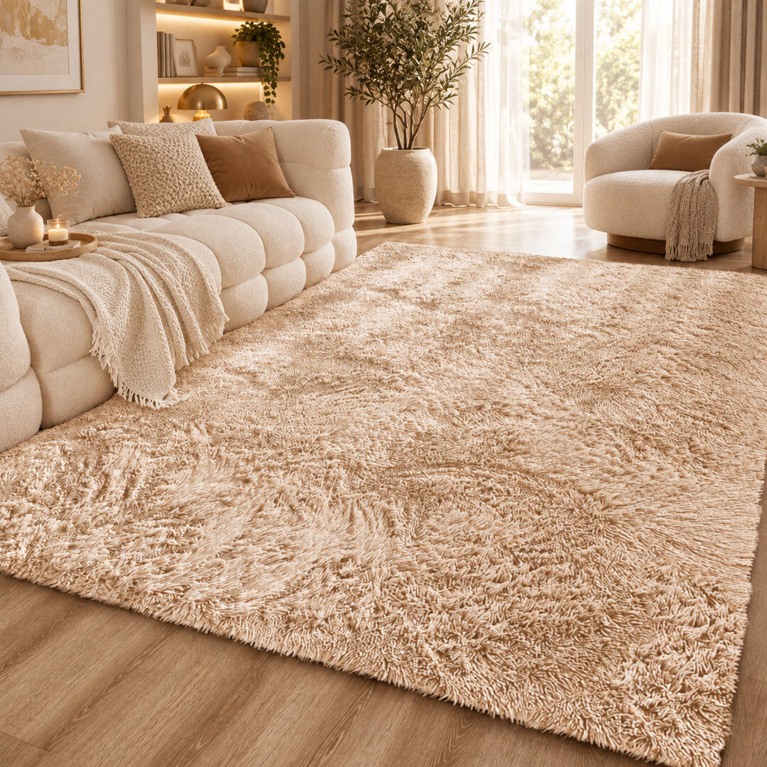 Aspire Homeware Beige Shaggy Area Rug Soft Plush Indoor Carpet BEIGE Rectangle 200cm Width X 290cm Length