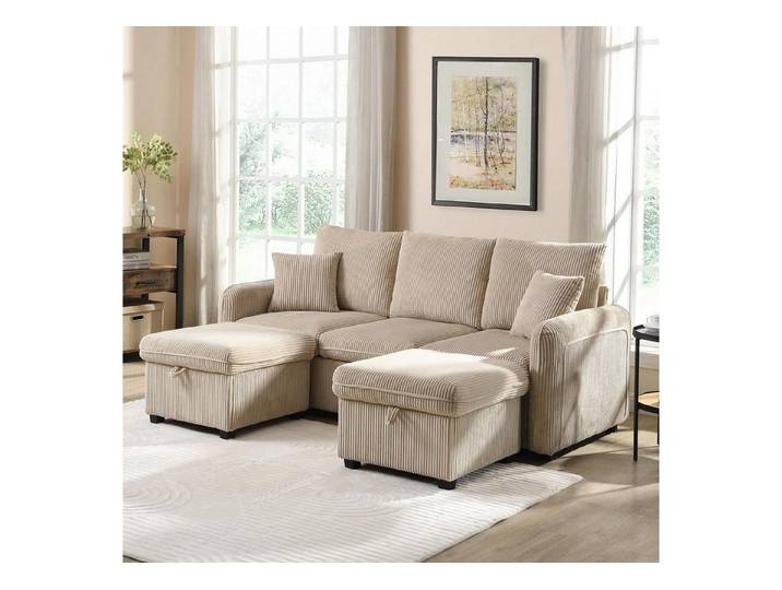 LuxusKollektion Wohnlandschaft Ecksofa UForm Schlaffunktion Staufunktion Schubladen Beige