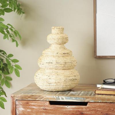 ARCILLA ELEMENTAL Black or Beige Metal Seagrass Handmade Wrapped Decorative Vase with Abstract Bubble Shape