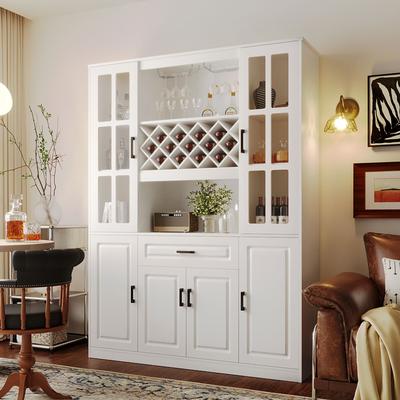 Kodotan sofa "74.1"" Tall Wine Cabinet with Wine Rack & Glass Holder, 4-Door Storage Cabinet with Drawer & Open Shelves"