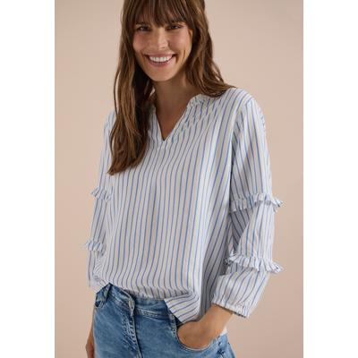 Shirtbluse CECIL, Damen, Gr. XXL (46), blau (blouse blau), Stoff, 98% Viskose, 2% Metallfasern, gestreift, klassisch normal, V-Ausschnitt, elastischer Bund, Blusen, mit 3/4 Ärmeln