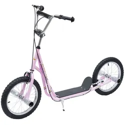 HOMCOM Kinderroller mit Luftreifen Scooter Tretroller Kickboard 16 Zoll Rosa