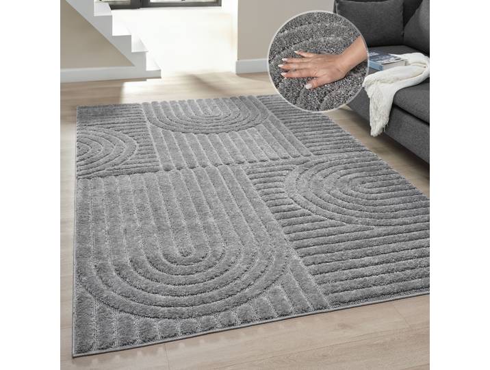 Teppich OTTO HOME Jonne, Boho-Design, Scandi, Designteppich , grau, B:140cm H:20mm L:200cm, Kunstfaser, Teppiche, Teppich, Hoch-Tief, 3D Optik, skandinavischer Stil, Wohnzimmer, Schlafzimmer