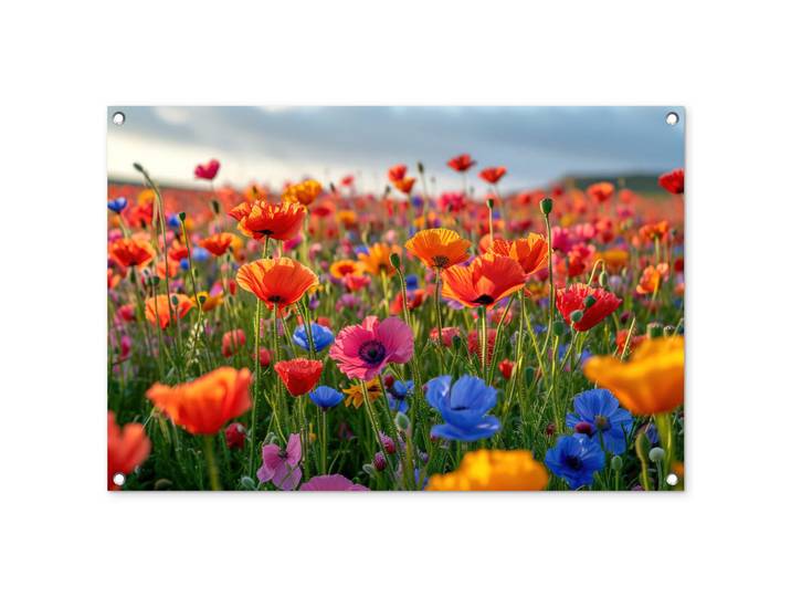 OnlyWow Gartenposter - Blumen - Mohnblumen - Farbenfroh - Natur - 90x60 cm, Dunkelorange, Kunststoff, Rechteckig, 90x60x0.2 cm, Bilder & Rahmen, Bilder, Wandbilder