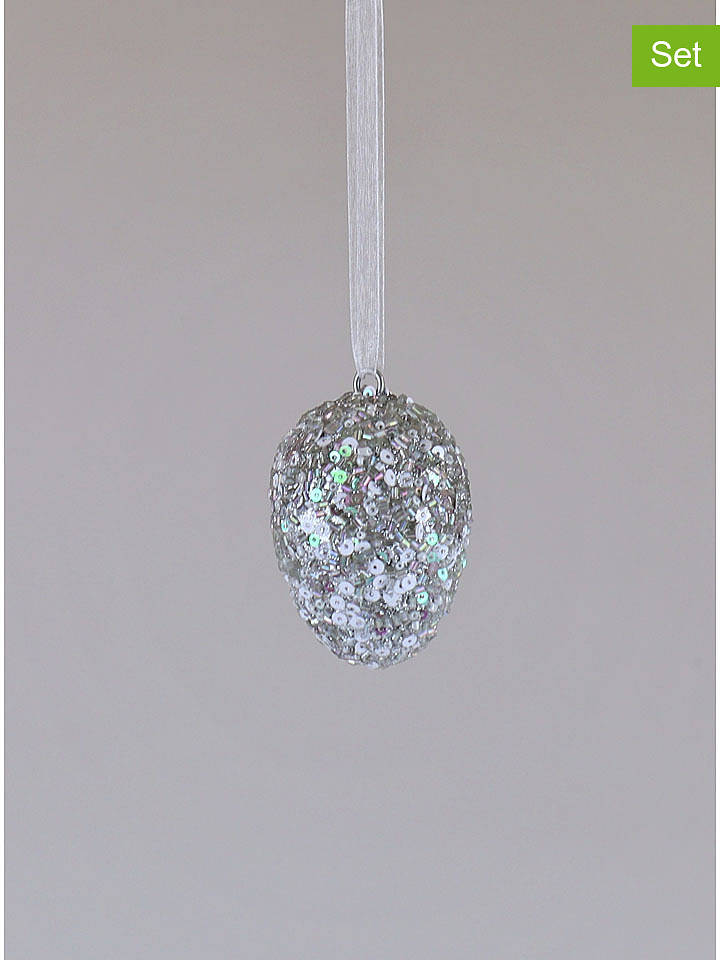 AM Design 2er-Set: Dekoanhänger "Ei" in Silber - (H)10 x Ø 8 cm - onesize