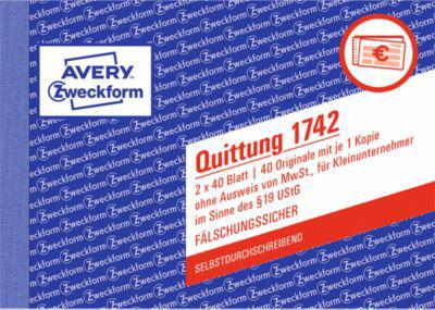 AVERY® Zweckform Quittung Kleinunternehmer, ohne MWSt. Nr. 1742