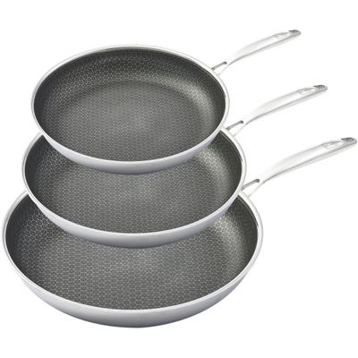 Pfannen-Set HENSSLERS, silber (edelstahlfarben), B:29cm L:50cm Ø:28cm, Pfannen, 3-Schicht Material, Wabenstruktur und Antihaftbeschichtung, Induktion