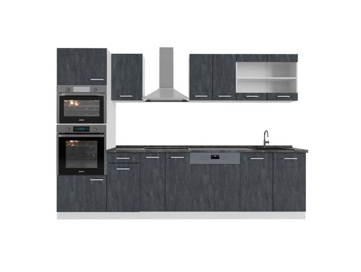 Cuisine R-Line 300cm PT Anthracite Béton noir/Blanc Vicco 47397