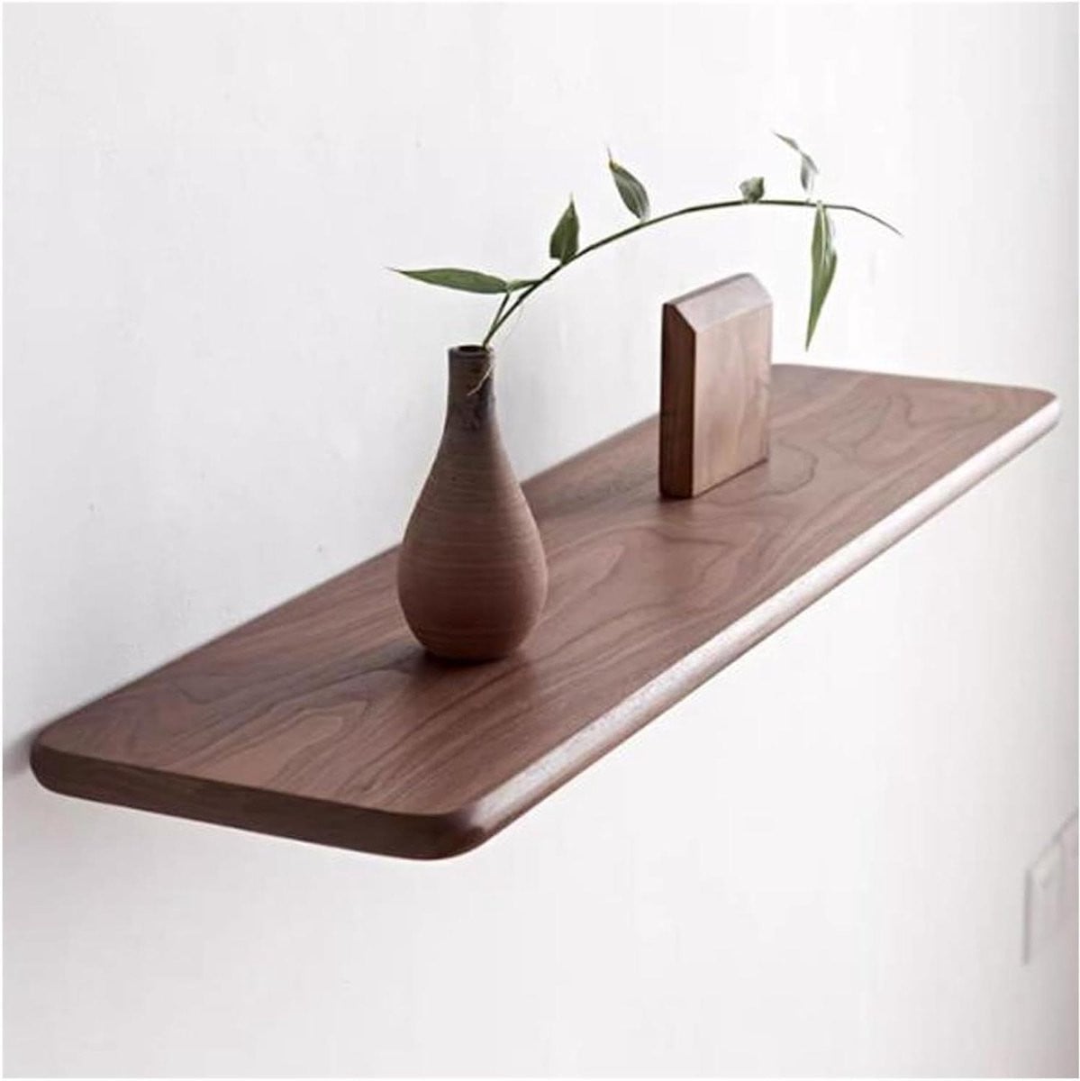 Zwevende wandplank van massief walnoothout voor decoratie en opslag, 30 x 20 cm