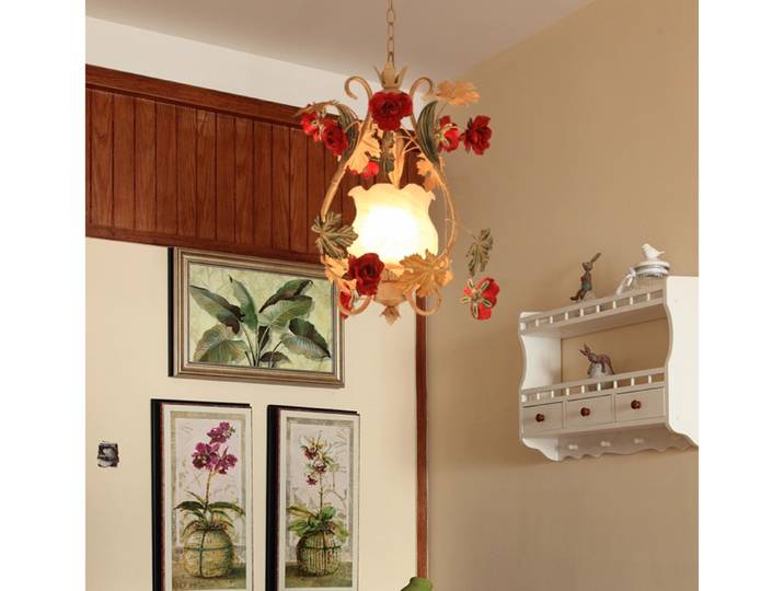 Lampe suspendue Rose colorée moderne D32cm H46cm, lampe suspendue florale, Style bougie pour salon, salle à manger, décoration de la maison