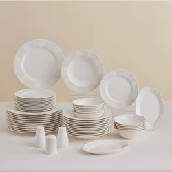 Karaca Forever Bone China New Olio 53-teiliges Tafelservice für 12 Personen, Weiß