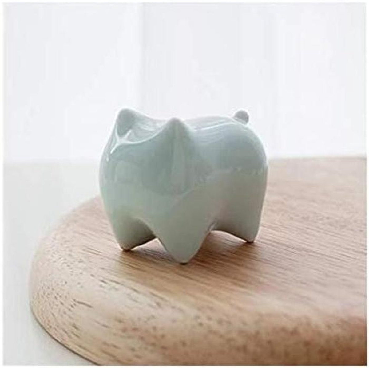 Handgemaakt keramiek kat beeldje in azure blauw - 5 x 6 cm