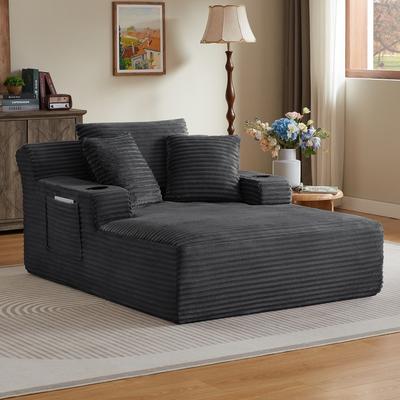 Corduroy Upholstered Oversized Chaise Lounge Chair