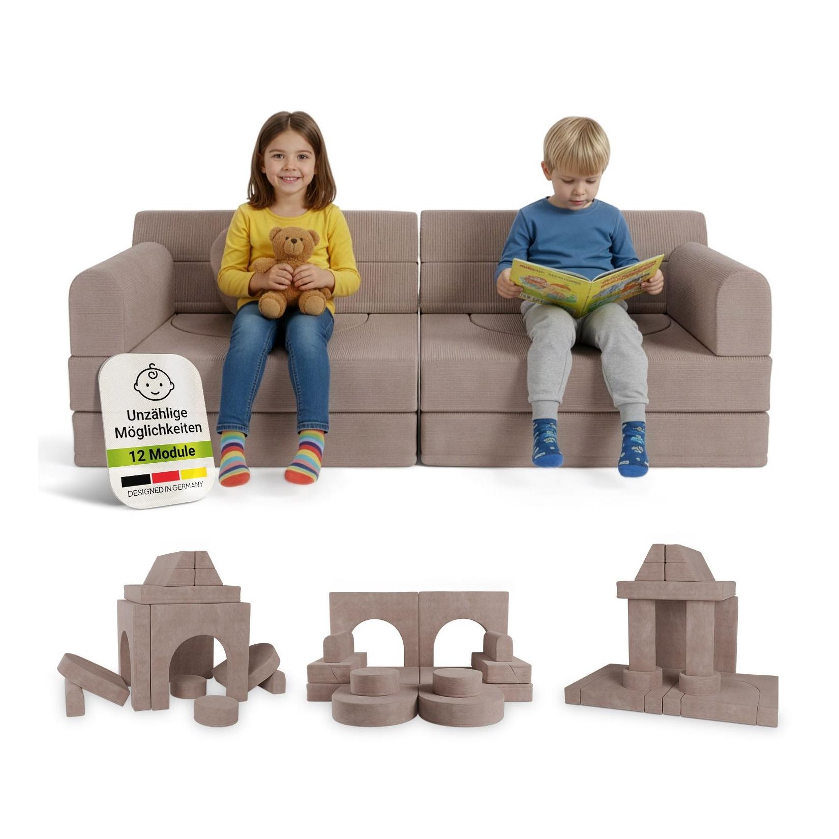 Juskys Kinder Spielsofa Kayo - Rosa, baubare Stapelsteine für Kinder, pflegeleichte Kindercouch aus Cord