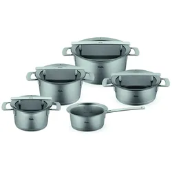 Fissler - Phi Collection - Set 5-teilig (Topf mit Glasdeckel 16 + 20 + 24 cm, Stielkasserolle 16 cm, Stielkasserolle mit Glasdeckel 20 cm)