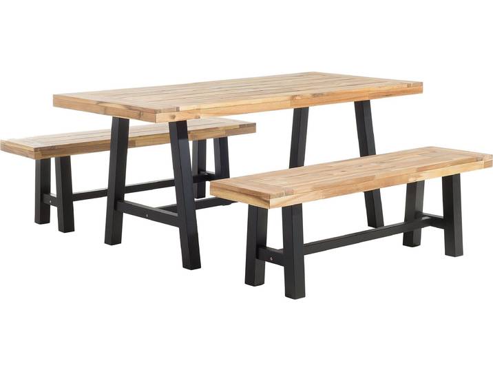 BELIANI Gartenmöbel Set Hellbraun Schwarz Akazienholz 7-Sitzer Terrasse Outdoor Modern