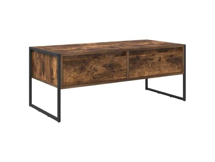 KUTYWEXFM Couchtisch Raucharbe 100x46x40 cm Holzwerkstoff mit Schublade Industrieller Sofatisch im Wohnzimmer mit 2 offenen Fächern und leichtgängiger Schublade für Zeitungen.