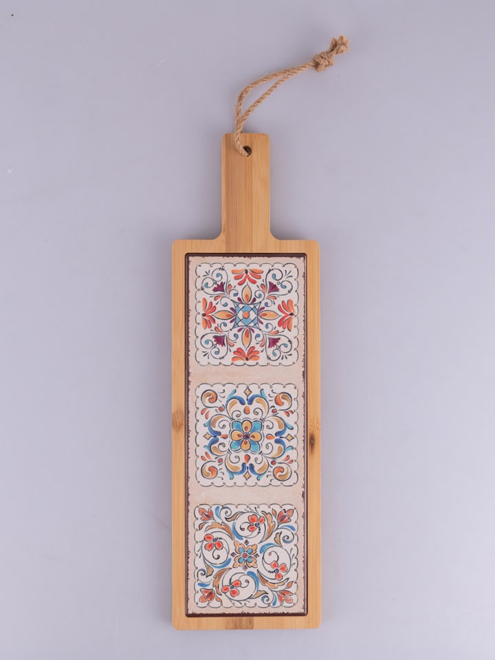Villa d´Este Schneidebrett "Maioliche" in Hellbraun/ Bunt - (B)12,5 x (H)41,5 x (T)1,2 cm - onesize