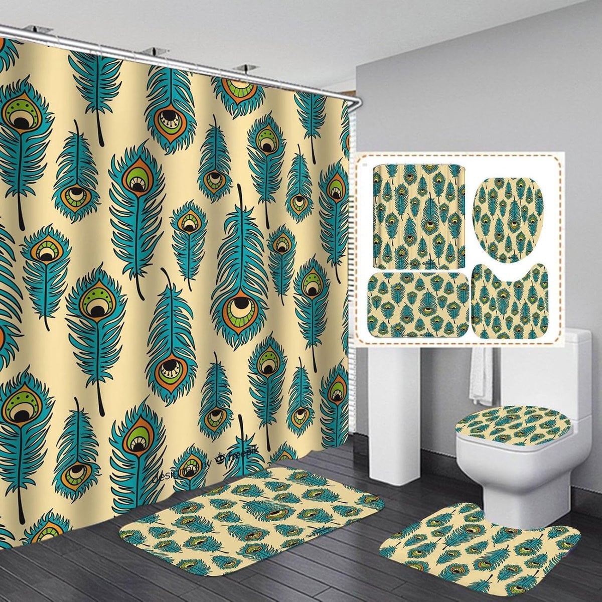 3-delige zachte flanelen badmat set in groen, beige en blauw - 45 x 75 cm