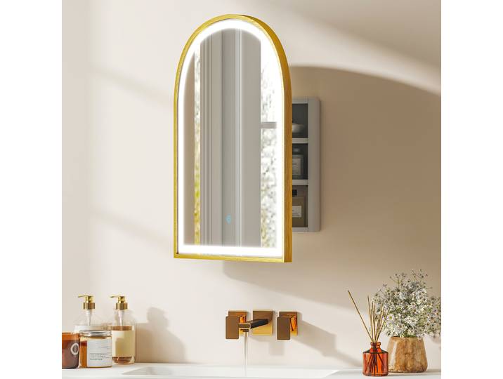 HOMCOM Armoire Murale LED Dorée avec Miroir Anti-Buée 50x70cm