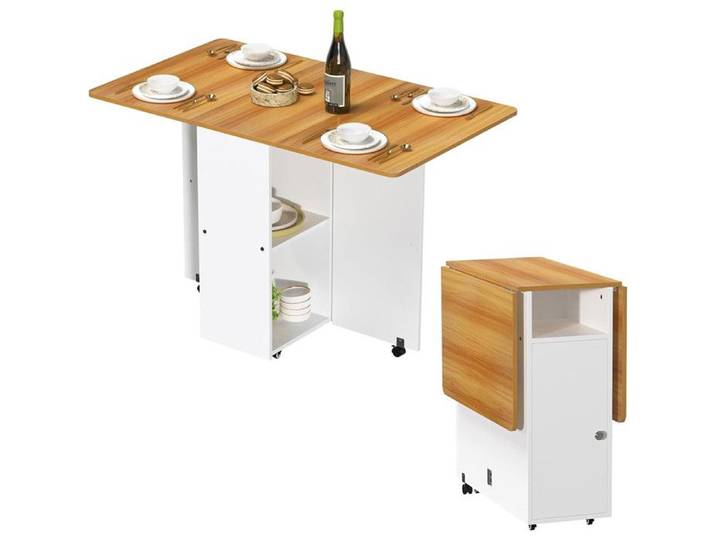 PIPIPOXER Table à Manger Pliable Table de Cuisine Pliante sur Roulette Table Console Extensible avec 2 étagères