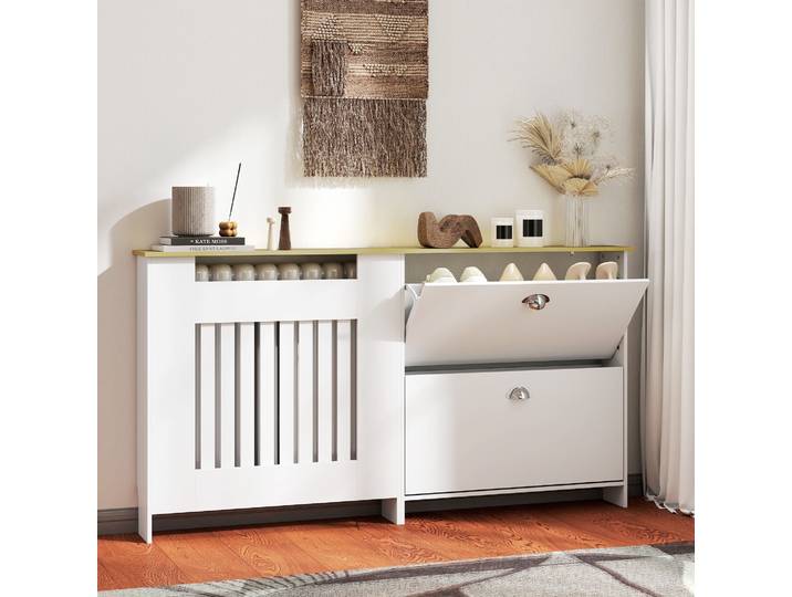 HOMCOM Cache Radiateur Meuble Chaussures 152x19x81 cm Blanc