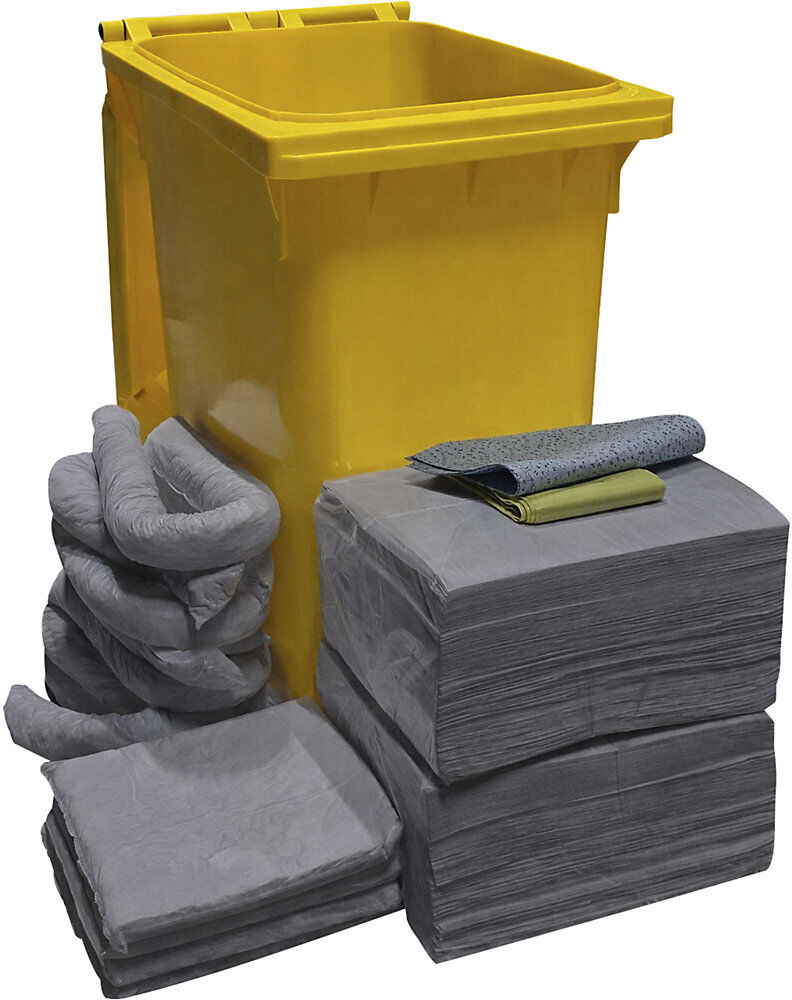 Leckage-Notfallset in Rollcontainer, Bindung 300 l, Ausführung universal, grau eurokraft basic