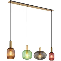 LED Pendelleuchte Hängelampe Wohnzimmerlampe bunte Glasschirme schwarz H 120 cm