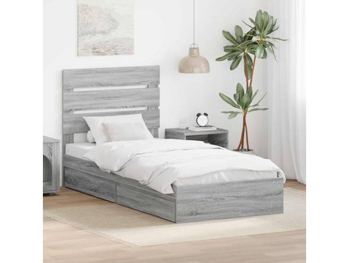 RJPLMFV Aufbewahrungsbett, Grau, Sonoma, 90 x 200 cm, Holz, Technik Mit integrierten Schubladen, elegantem Kopfteil, einfache Montage, Lattenrost inklusive