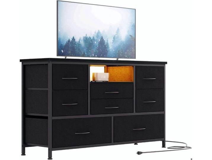 Commode de rangement - PROMIRACAL - 8 tiroirs - Noir - 115x30x75 cm - Barre d'alimentation 3 prises