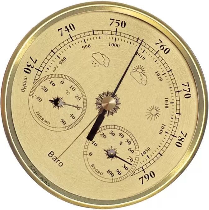 INF 130mm Analoges Barometer mit Thermometer und Hygrometer - 3-in-1 Wetterstation Gold
