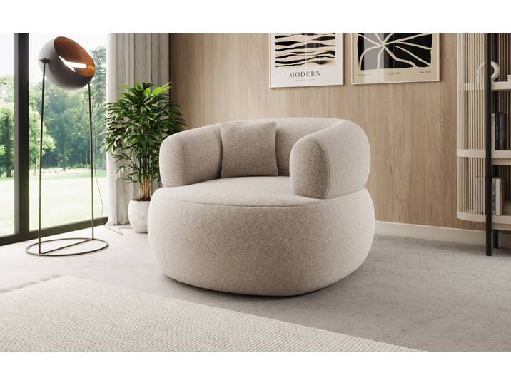 Designer Sofa-Sessel Bao in Strukturstoff - 360°-Drehfunktion - Beige - Strukturstoff - Luxusbetten24