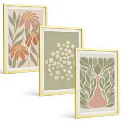 BILDER SET 3er Set - 40x60 cm Goldrahmen - Florale Boho-Muster