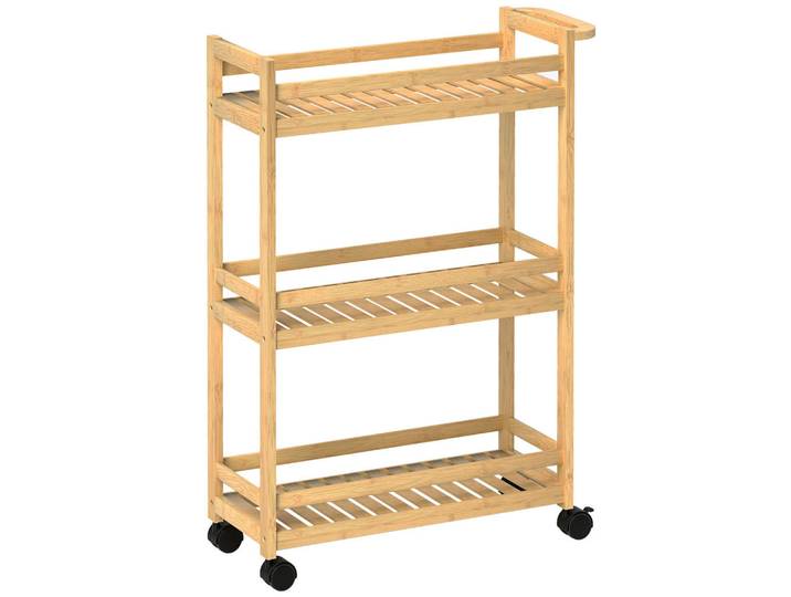 Homcom Servierwagen aus Bambus, 3-stöckiger, 55 x 20 x 75 cm, Naturholz, Naturfarben, Naturmaterialien, 20x75x55 cm, Esszimmer, Servierwagen