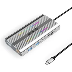 Orico USB-C XDR 12-in-1 RGB Dockingstation USB-A USB-C 2x HDMI 4K (USB-C, 12 Ports), Dockingstation + USB Hub, Grau, Silber