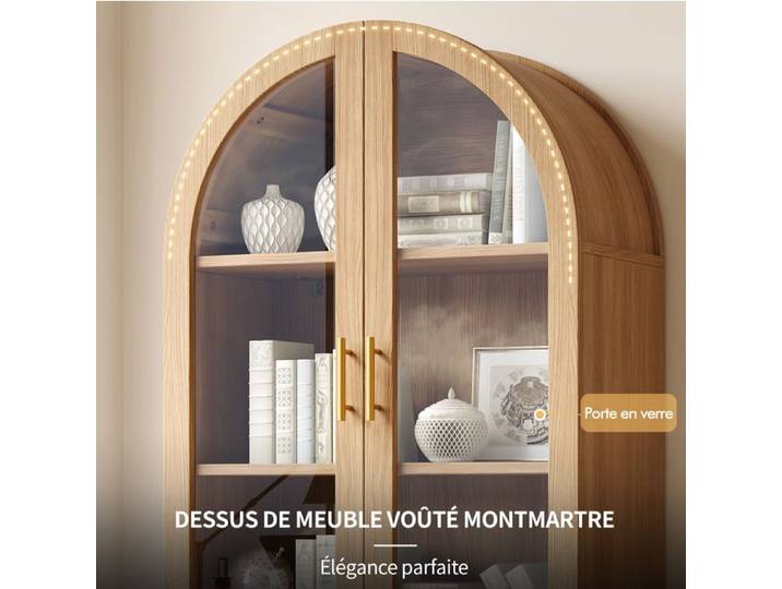 ROVRYN Vitrine haute 80 x 40 x 175 cm 2 portes vitrées 2 tiroirs arche Montmartre
