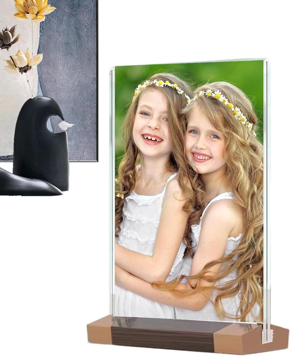 Houten fotolijst Walnoot - Dubbelzijdige acryl desktop decoratie - A5 formaat