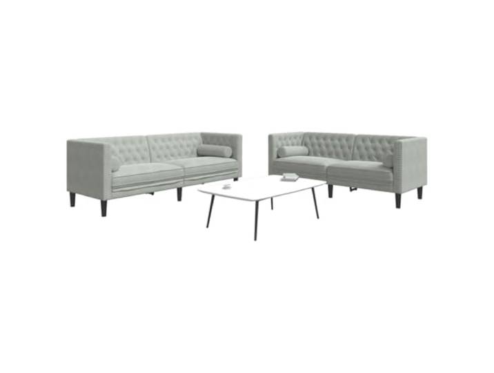 HEFZGDB 2-TLG. Chesterfield Sofa Set mit Nackenrollen in Hellgrau Samt, Polstermöbel für Wohnzimmer mit Tufting Design, Bequemes Sitzgefühl durch gepolsterte Flächen und Stabile