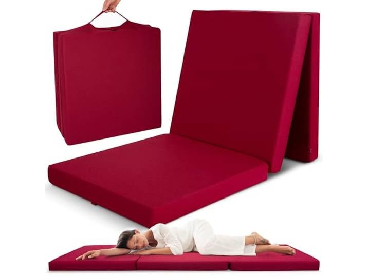 Beautissu matelas pliable 1 personne adulte mousse chauffeuse futon camping 60x190cm rouge 1 place de sol pliant voyage lit d'appoint d'invité poignée transport Campix