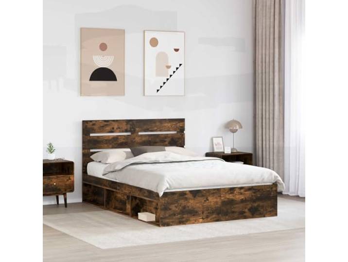 KTHLBRH Bettgestell Eiche Rauchgrau 140 x 190 cm Kiefer massiv Schlichtes Design, klare Linien, modernes Bettgestell, Massivholz