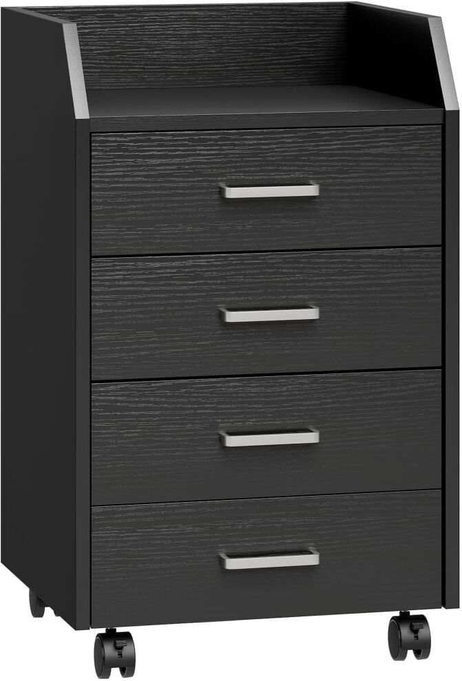 Vinsetto Caisson de bureau mobile 4 tiroirs rangement bois noir Noir 40x65x36cm