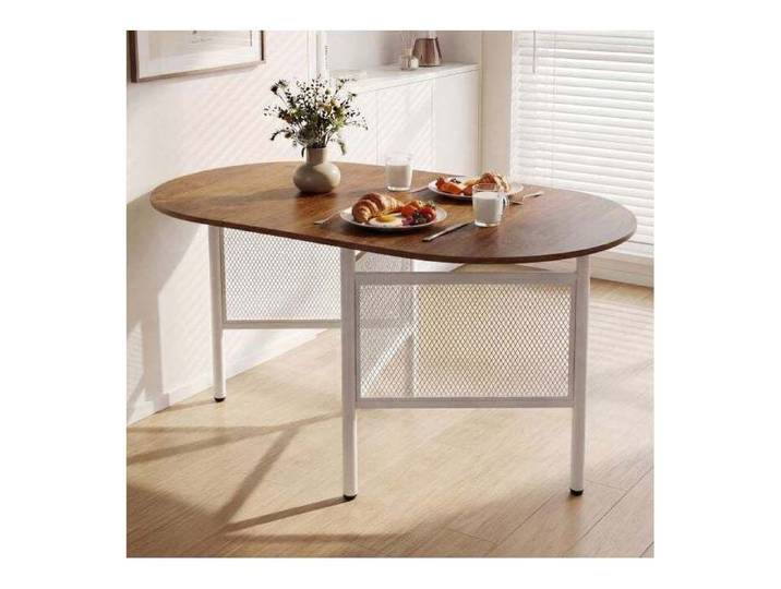 Table pliante rabattable 150cm 3-en-1 (table/bureau/console) 6-8 pers cadre métal robuste pieds blancs gain de place - Naturel