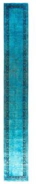 Overton "Fine Vibrance One-of-a-Kind Hand-Knotted Runner Rug - Blue, 2' 6"" x 18' 10"" - 2' 6"" x 18' 10"""