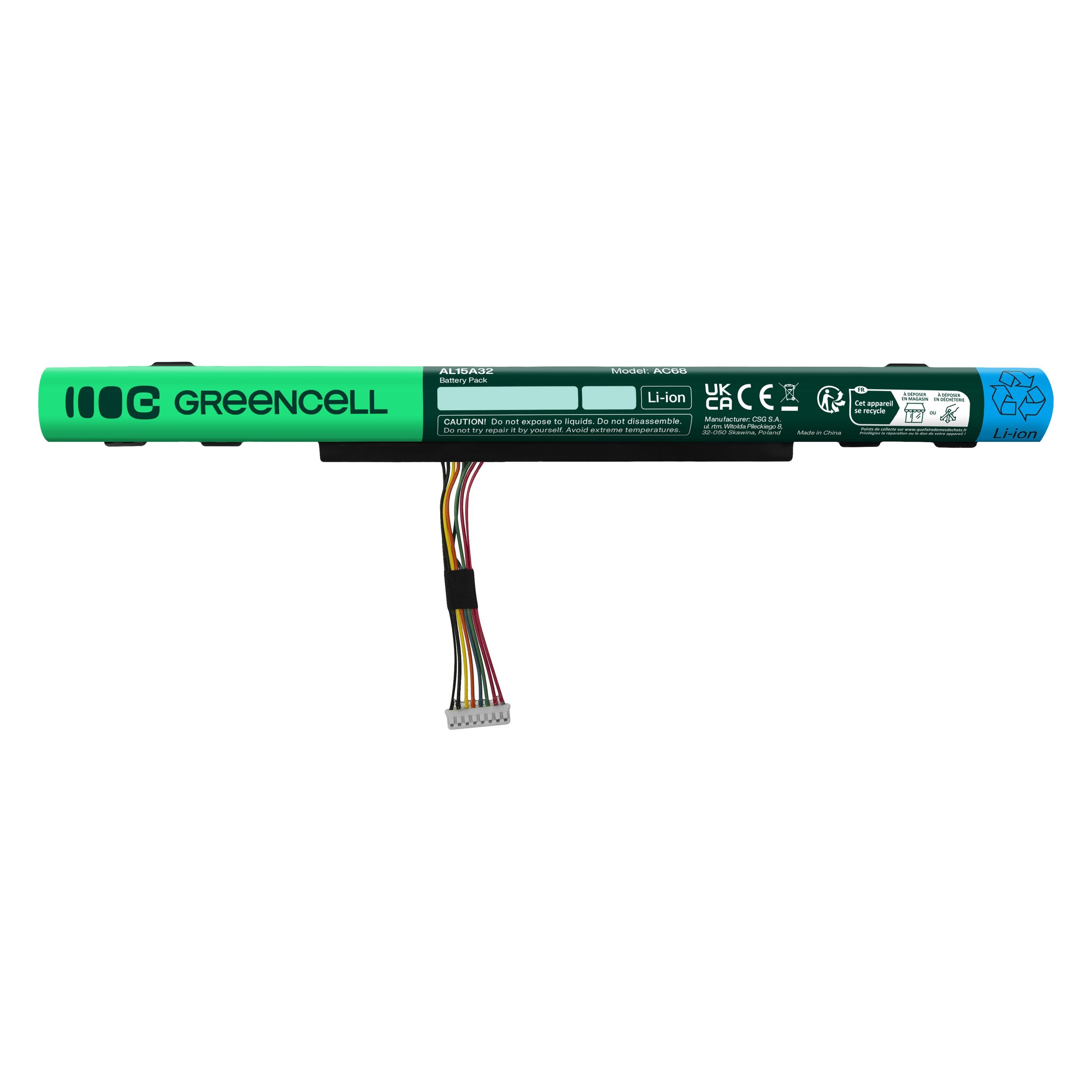 Žalias Cell GREENCELL Baterija AL15A32 for Acer Aspire E5-573 E5-573G (4 Zellen, 1800 mAh) (AC68)