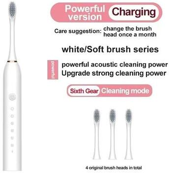 Uplifted Finds Electric Ultrasonic Toothbrush Six Speed Mode USB Charging Waterproof Adult Tooth Cleaner Couple Set white