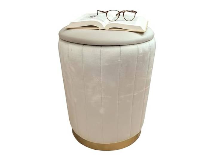Relaxdays Tabouret en Velours\, avec Rangement\, H x P : 42 x 32 cm\, Tabouret Rond\, Salon\, Beige