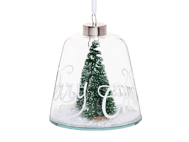 Weihnachtsanhänger aus Glas mit Tanne aus Holz