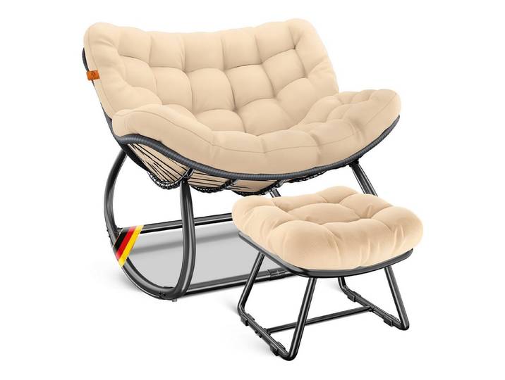 KESSER Schaukelstuhl (maximale Belastung 120kg, witterungsbeständig & mit rutschfesten Füßen), Loungesessel ergonomisches Relaxsessel für Balkon, Garten & Wohnzimmer